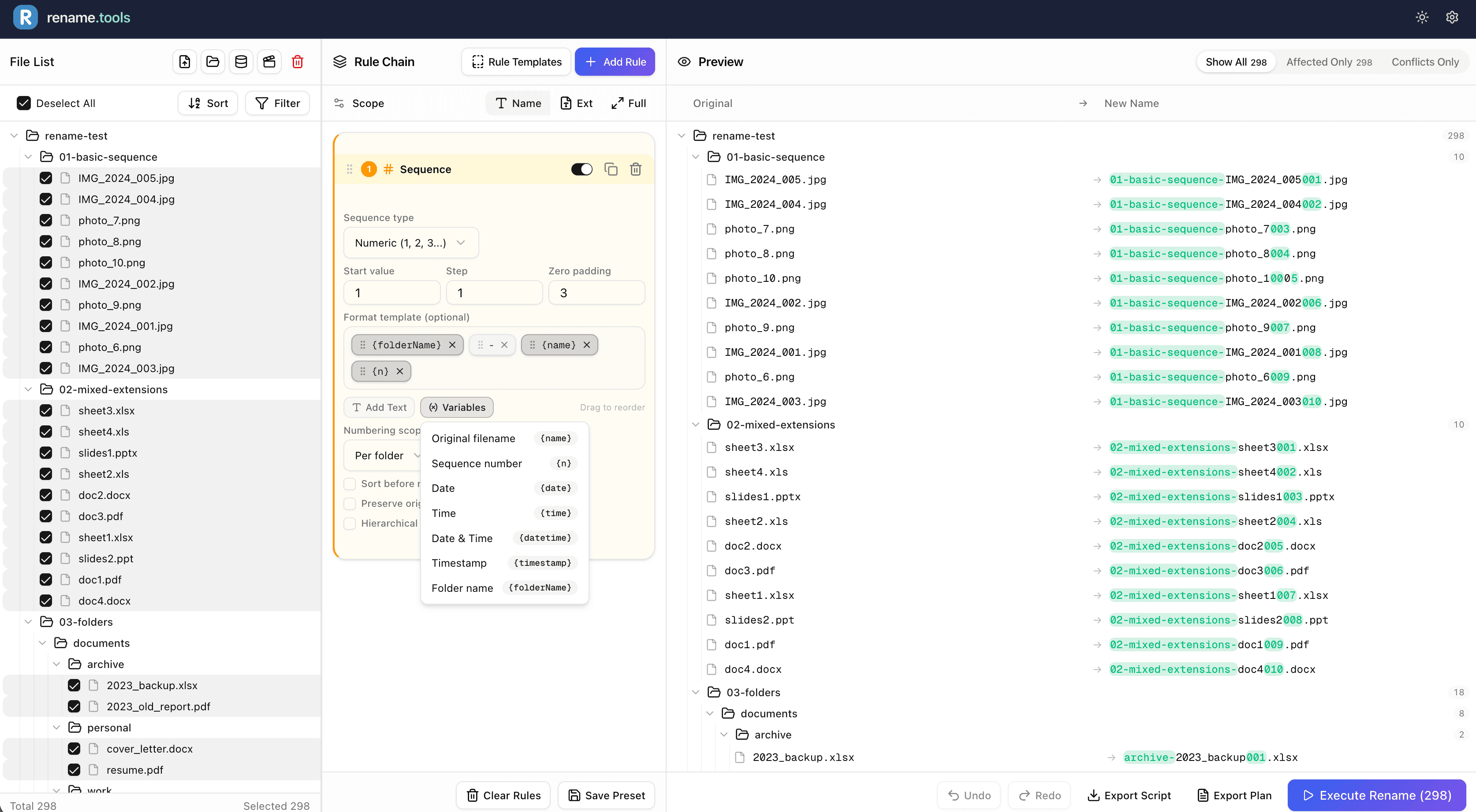 Rename.Tools Rule Chain Interface