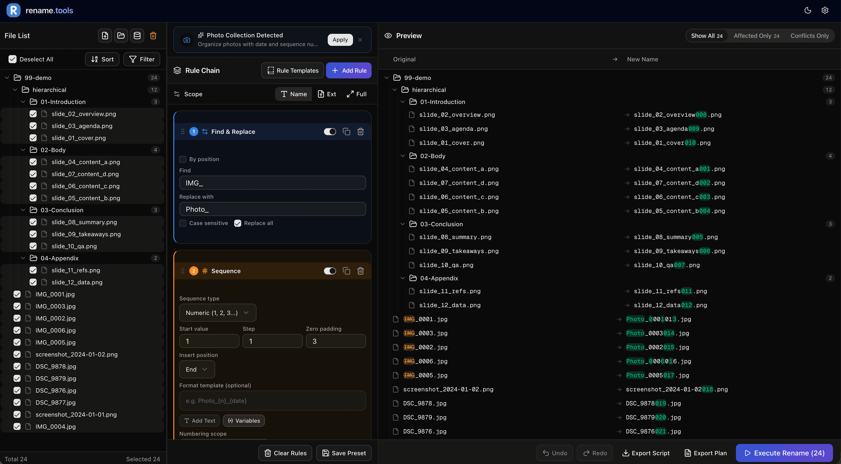 Rename.Tools Rule Chain Interface
